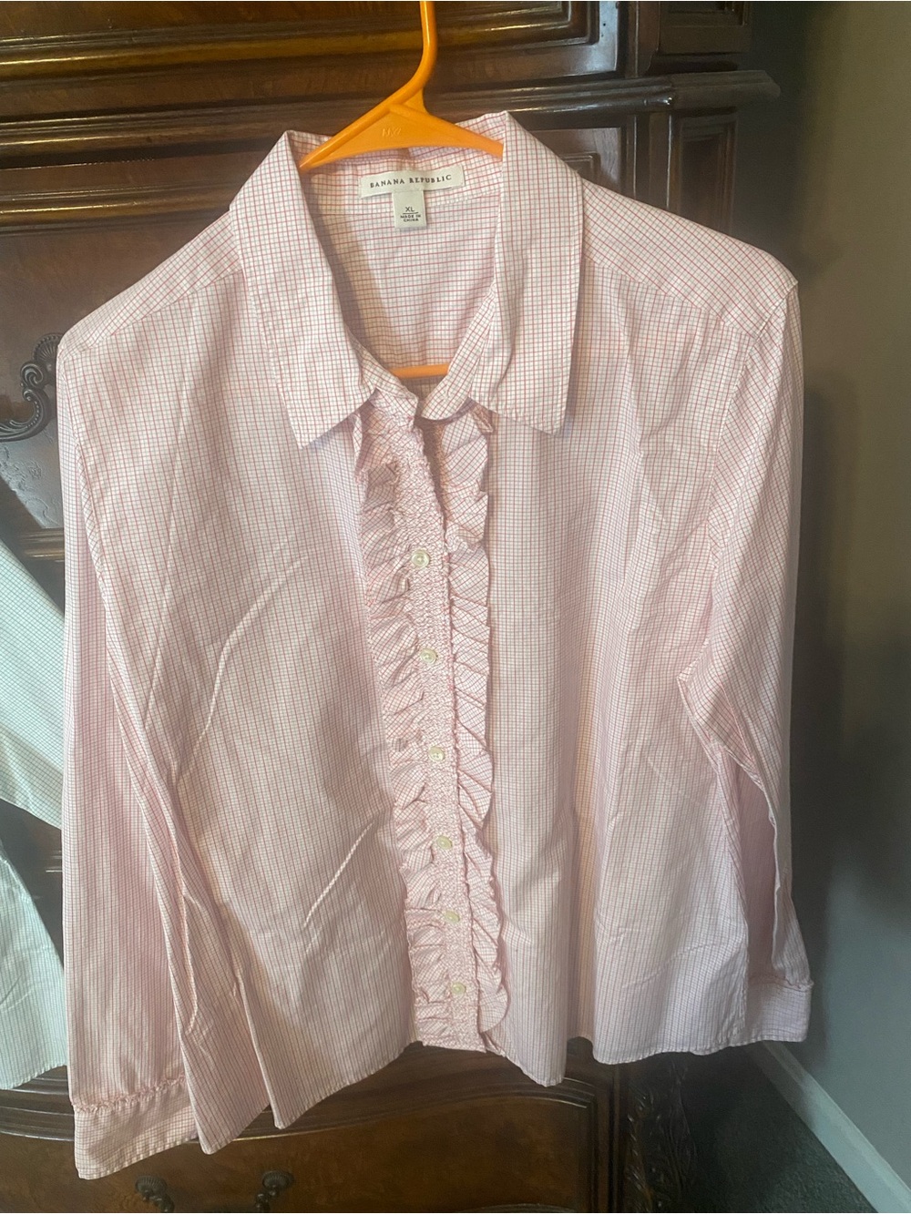 Banana Republic Pink Plaid Ruffle Button Down Shirt